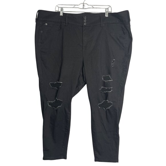 New Torrid Jegging Skinny High Rise Jean Destructed Black Womens Plus Size 26 XS - Picture 1 of 11